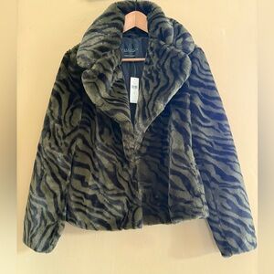 Sanctuary Zebra Faux Fur Jacket in Green-Olive and Black